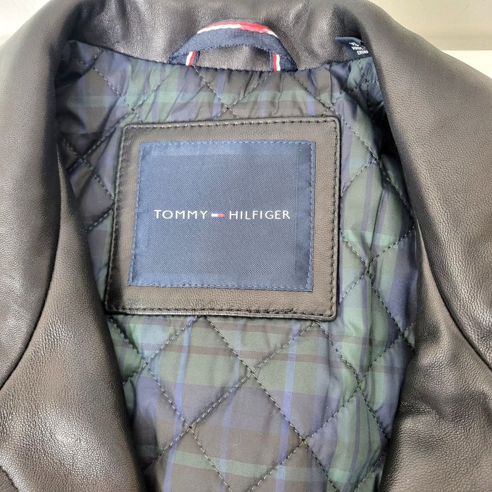 Tommy Hilfiger Black Genuine Leather Bomber Jacket Men's Size XL - Picture 5 of 6